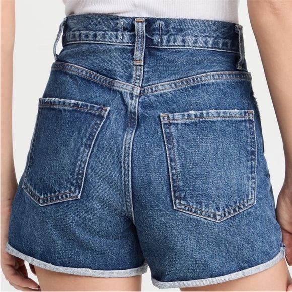 Agolde Dee high rise denim Jean Shorts rolled raw hem size 30 90’s vintage wash - Picture 2 of 13